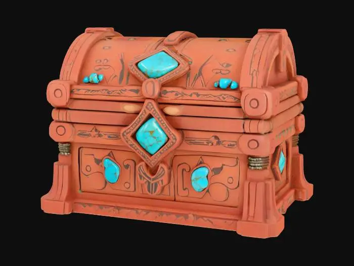 3D model for [New Mexico] an ornate stacked red rock treasure chest inlay with turquoise gemstones, inspired by  Monument Valley’s spires, #AroundTheWorld#