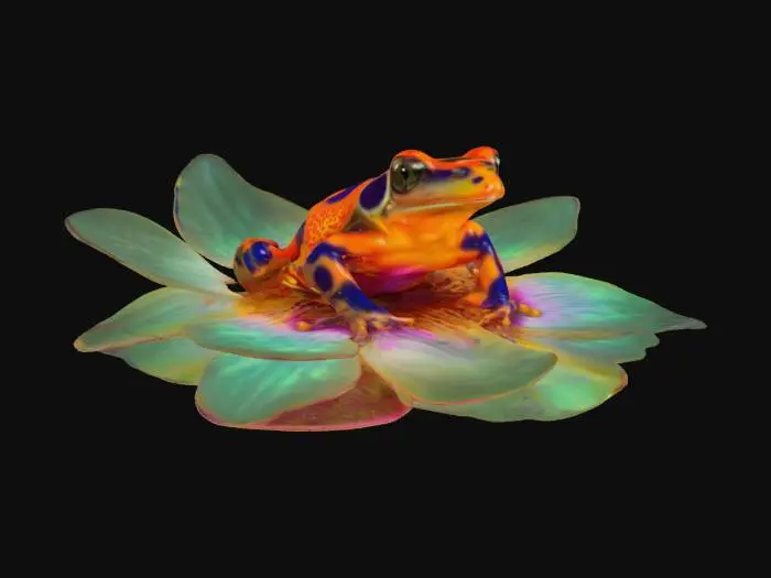 3D model for [Central America] Ultra Realistic, Hyper Detailed, a vibrant, glistening Harlequin Toad in a bioluminescent glowing Passion Flower, #AroundTheWorld#