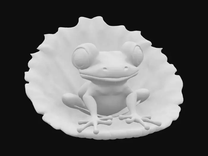 3D model for [Columbia] a blue cartoonish poison dart frog sitting in a Heliconia flower chair, #AroundTheWorld#