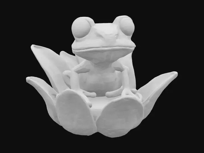 3D model for [Columbia] a blue cartoonish poison dart frog sitting in a Heliconia flower chair, #AroundTheWorld#