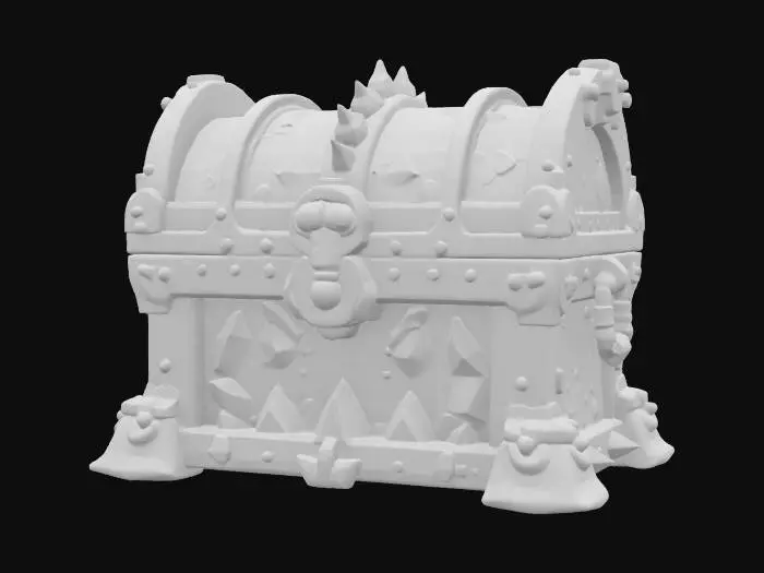 3D model for a colorful, locked geode-themed treasure chest, ultra realistic, highly detailed