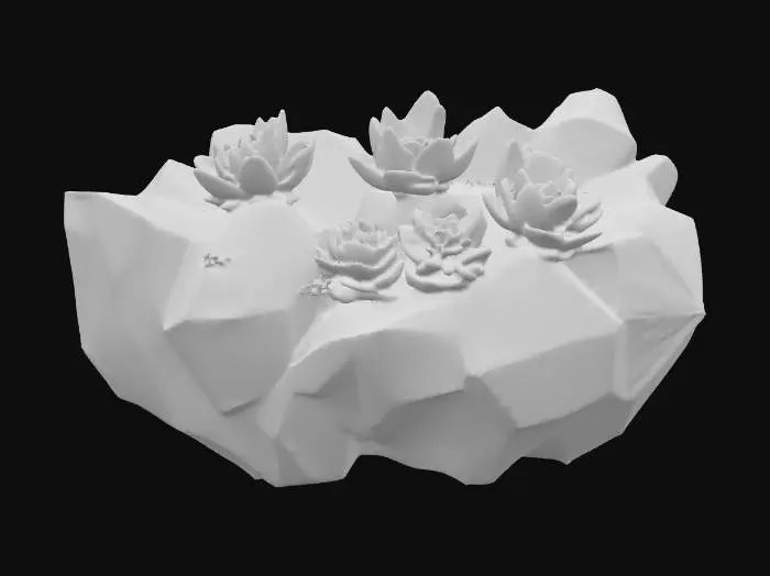 3D model for a large rainbow crystal with succulents growing out of it, #PBR#