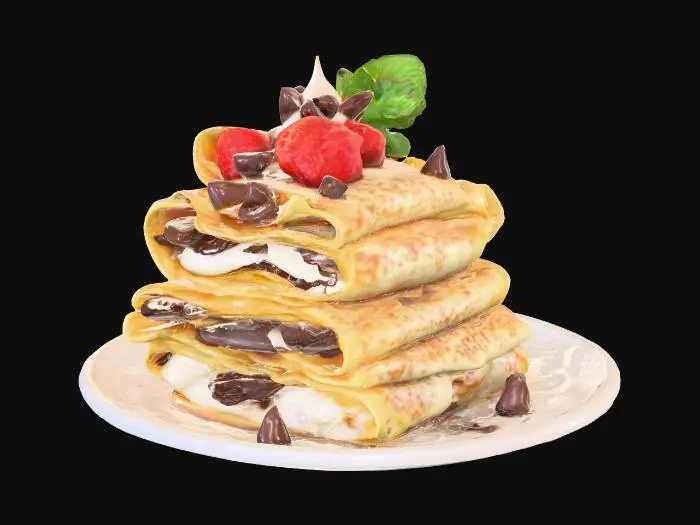 3D model for Highly Detailed, Ultra Realistic, a delicious stack of detailed crepes with different fillings in each layer, #food#