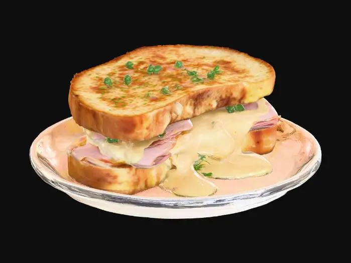 3D model for Highly Detailed, Ultra Realistic, a delicious croque monsieur on a plate, #food#