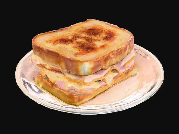 3D model for Highly Detailed, Ultra Realistic, a delicious croque monsieur on a plate, #food#