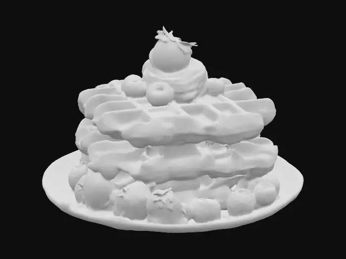 3D model for Highly Detailed, Ultra Realistic, stack of detailed Belgian waffles on a plate, #food#