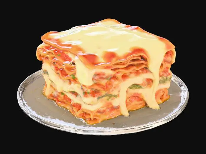 3D model for Highly Detailed, Ultra Realistic, delicious and cheesy lasagna on a plate, #food#