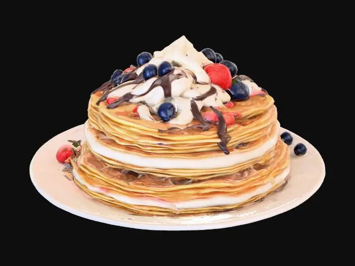 3D model for Highly Detailed, Ultra Realistic, a delicious stack of detailed crepes with different fillings in each layer, #food#