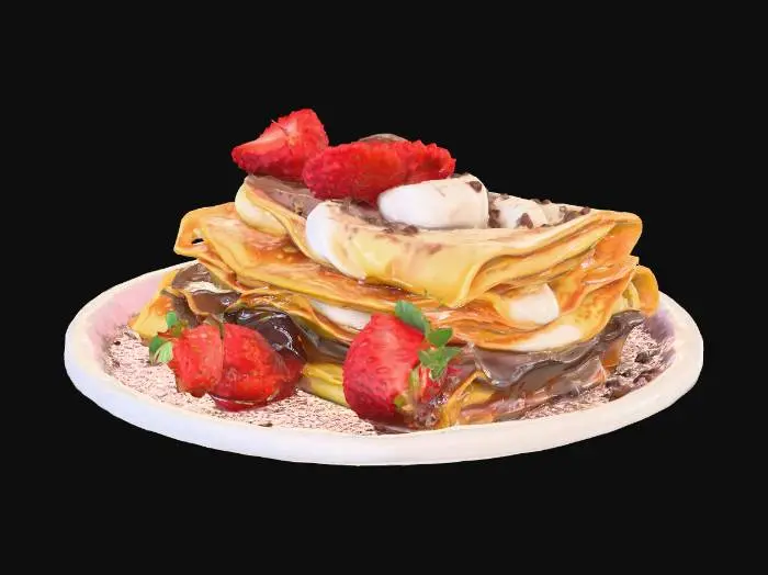 3D model for Highly Detailed, Ultra Realistic, a delicious stack of detailed crepes with different fillings in each layer, #food#