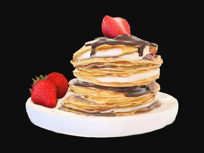 3D model for Highly Detailed, Ultra Realistic, a delicious stack of detailed crepes with different fillings in each layer, #food#