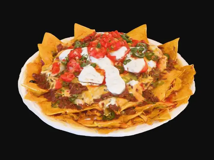 3D model for Highly Detailed, Ultra Realistic, a delicious plate of loaded nachos piled high, #food#
