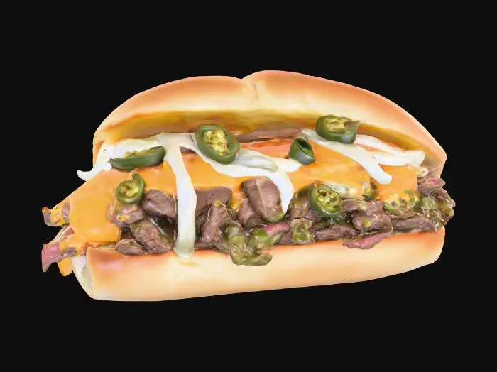 3D model for Highly Detailed, Ultra Realistic, a delicious cheesy philly cheesesteak sandwich, #food#