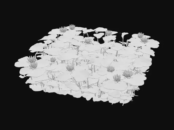 3D model for A low-growing clover plant forms a dense ground cover of soft, tripartite leaflets, each a vibrant green, often marked with a pale green chevron. Small, globe-shaped flower heads, composed of numerous tightly packed white or pink florets, dot its surface on short stems. The leaflets feel smooth and pliable, while the flower heads are velvety and soft to the touch, creating a lush, inviting, and cheerful carpet on the forest floor.