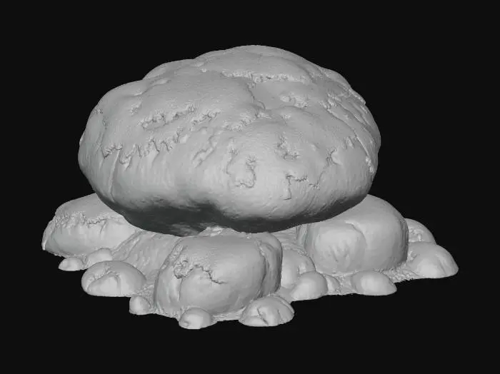 3D model for A majestic, gently rounded boulder, its ancient granite surface almost entirely enveloped in a thick, vibrant carpet of emerald green moss. The moss, velvety and deep, subtly highlights the boulder's natural curves and crevices. Where the stone peeks through, it's a dark, cool grey, smooth and worn by time.