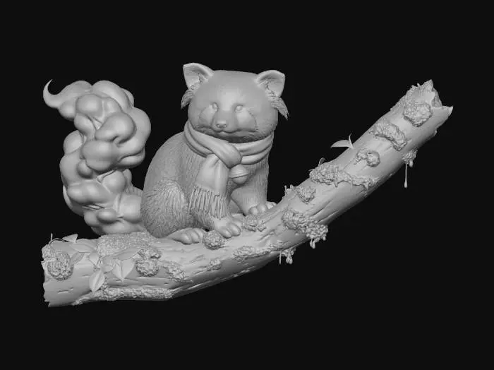3D model for Red Panda on a Mossy Branch