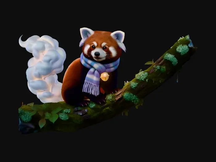 3D model for Red Panda on a Mossy Branch