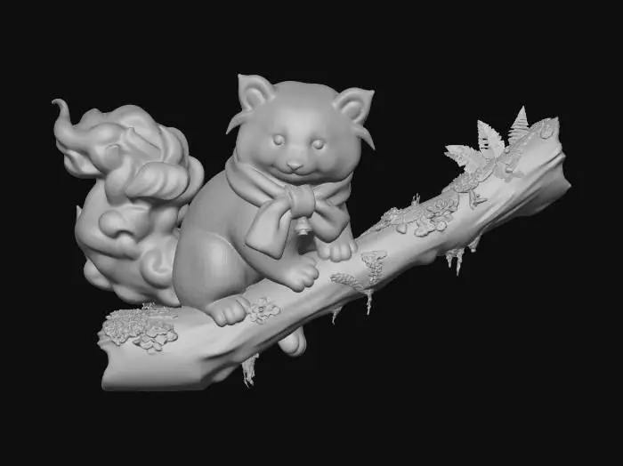 3D model for Cozy Panda on a Mossy Branch
