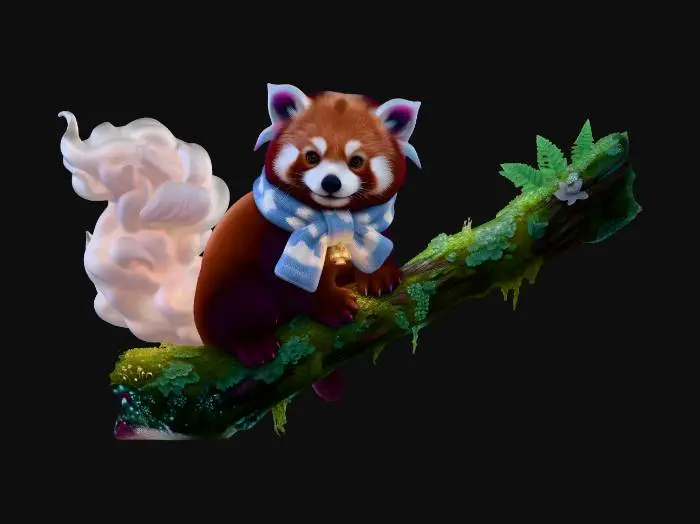 3D model for Cozy Panda on a Mossy Branch