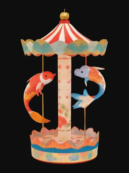 3D model for [Kyoto] a vibrant washi paper carousel with origami koi fish, #AroundTheWorld#