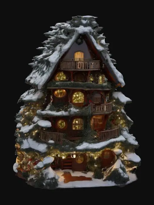3D model for [Antarctica] an elaborate tiered christmas treehouse in a christmas tree, #AroundTheWorld#
