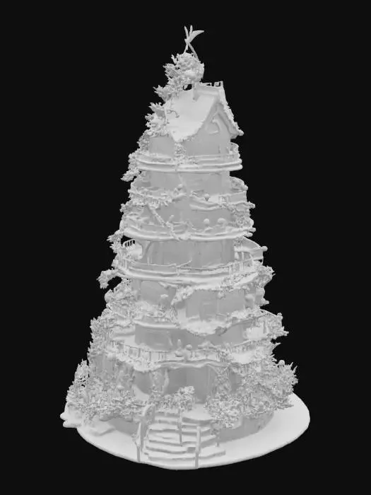 3D model for [Antarctica] an elaborate tiered christmas treehouse in a christmas tree, #AroundTheWorld#
