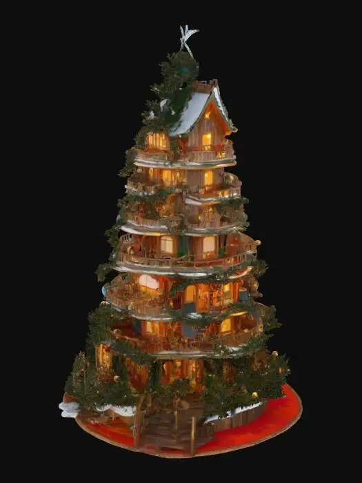 3D model for [Antarctica] an elaborate tiered christmas treehouse in a christmas tree, #AroundTheWorld#