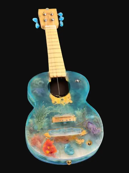 3D model for [Hawaii] a meticulously detailed ocean-themed ukulele with the body as a transparent resin “aquarium”, #AroundTheWorld#