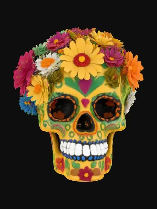 3D model for [Mexico], Stylized, a sugar skull made entirely from beautiful mexican flowers, #AroundTheWorld#