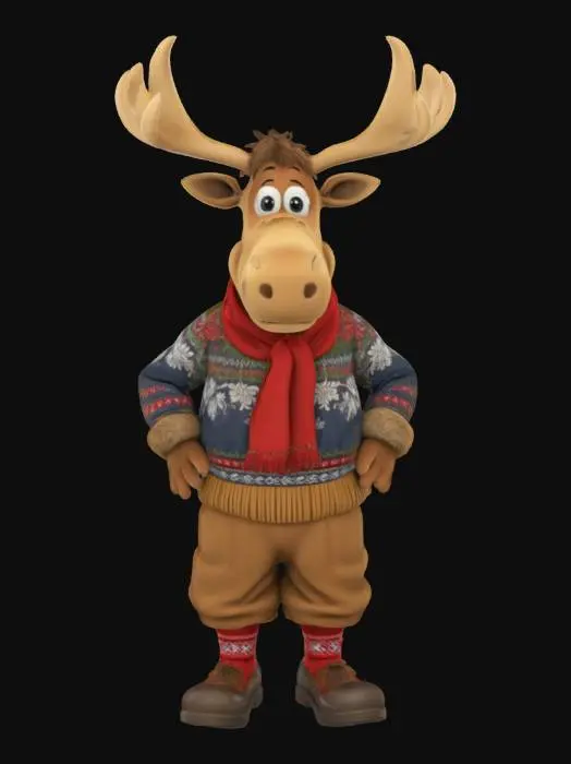 3D model for [Norway] Full Body, Moose cartoon character wearing traditional norwegian clothing, Highly Detailed,  #AroundTheWorld#