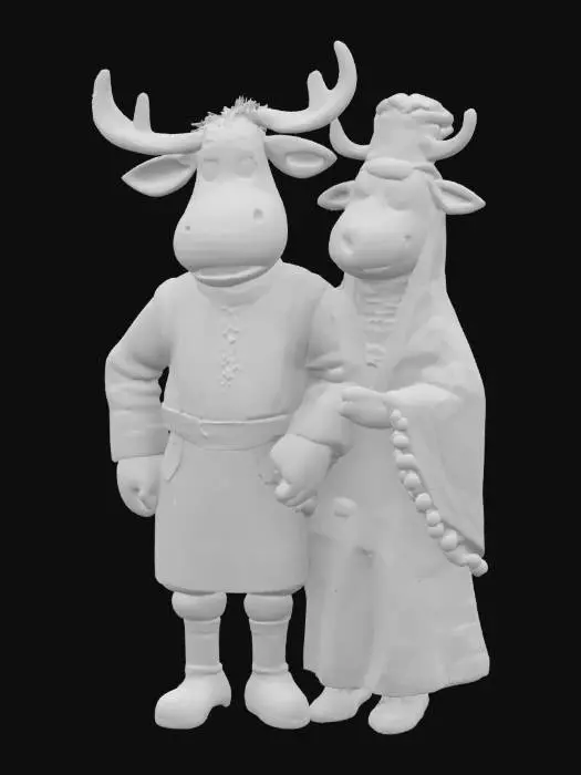 3D model for [Norway] Full Body, Moose cartoon character male and female wearing traditional norwegian clothing, Highly Detailed,  #AroundTheWorld#