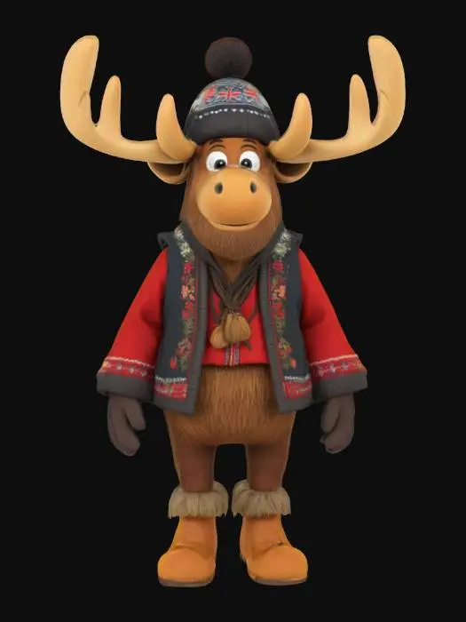3D model for [Norway] Full Body, Moose cartoon character wearing traditional norwegian clothing, Highly Detailed,  #AroundTheWorld#