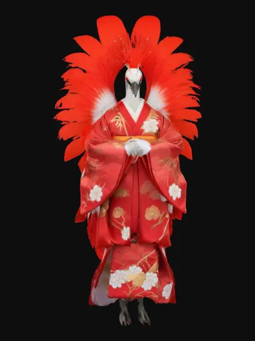 3D model for [China] a Red-Crowned Crane Character in a Shinto Wedding Kimono, #AroundTheWorld#