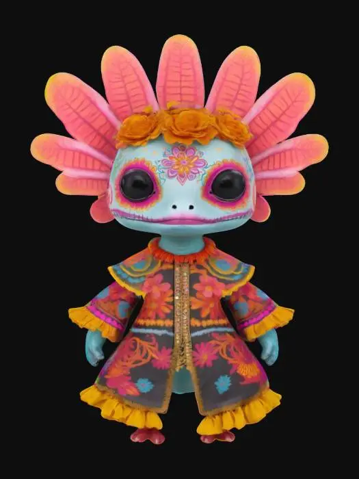 3D model for [Rajasthan] an Axolotl in a Día de Muertos Outfit, #AroundTheWorld#