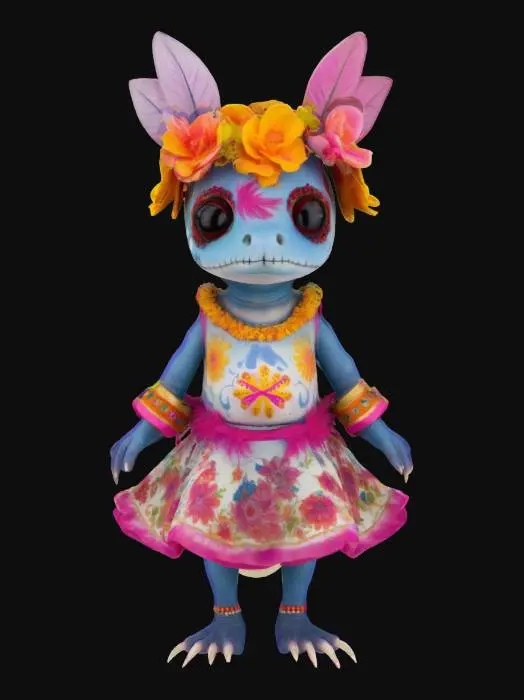 3D model for [Rajasthan] an Axolotl in a Día de Muertos Outfit, #AroundTheWorld#