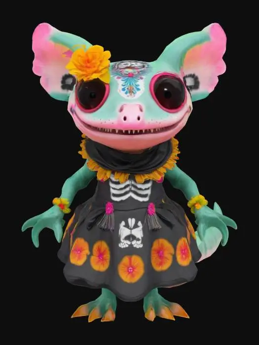 3D model for [Rajasthan] an Axolotl in a Día de Muertos Outfit, #AroundTheWorld#