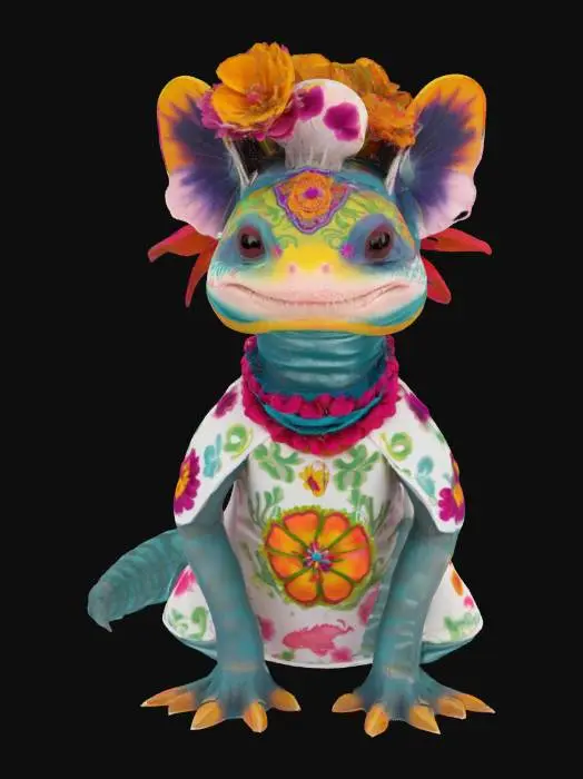3D model for [Mexico] an Axolotl in a Día de Muertos Outfit, #AroundTheWorld#