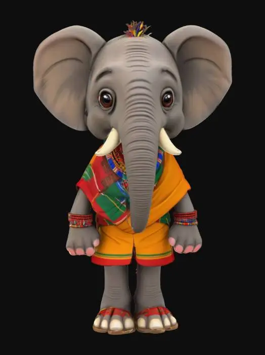 3D model for [Kenya] an Elephant Cartoon Character in Maasai Traditional Garments, #AroundTheWorld#