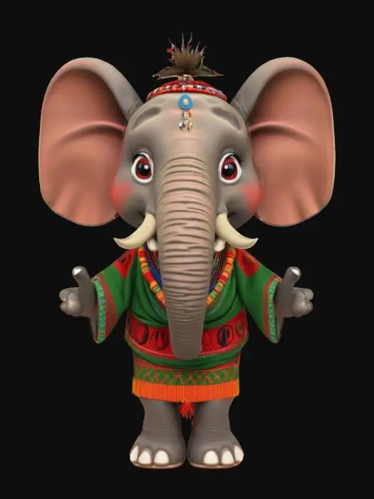3D model for [Kenya] an Elephant Cartoon Character in Maasai Traditional Garments, #AroundTheWorld#