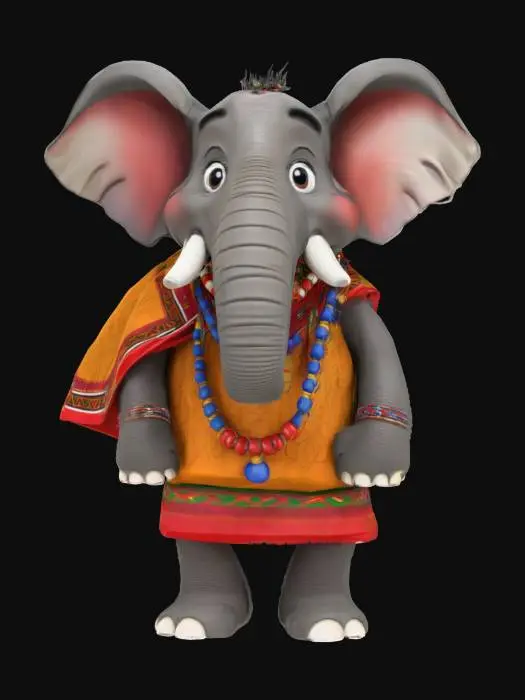 3D model for [Kenya] an Elephant Cartoon Character in Maasai Traditional Garments, #AroundTheWorld#