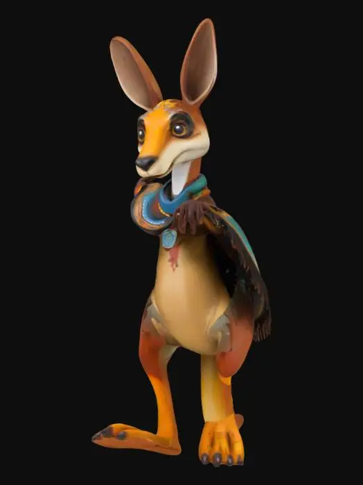 3D model for [Australia] Kangaroo Cartoon Character with Aboriginal-Inspired Body Paint and Cloak, #AroundTheWorld#