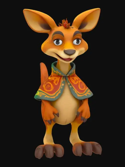 3D model for [Australia] Kangaroo Cartoon Character with Aboriginal-Inspired Body Paint and Cloak, #AroundTheWorld#