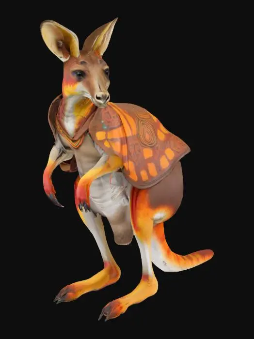 3D model for [Australia] Ultra Realistic, Hyper Detailed, Kangaroo with Aboriginal-Inspired Body Paint and Cloak, #AroundTheWorld#