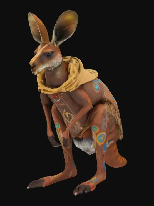 3D model for [Australia] Ultra Realistic, Hyper Detailed, Kangaroo with Aboriginal-Inspired Body Paint and Cloak, #AroundTheWorld#