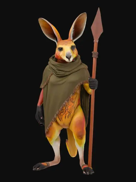 3D model for [Australia] a Kangaroo Tribal Warrior Character with Aboriginal-Inspired Body Paint and Cloak, #AroundTheWorld#