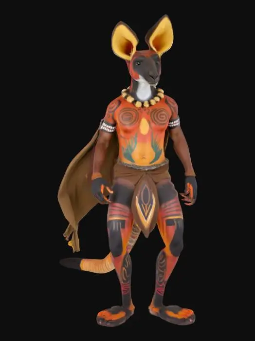 3D model for [Australia] a Kangaroo Tribal Warrior Character with Aboriginal-Inspired Body Paint and Cloak, #AroundTheWorld#