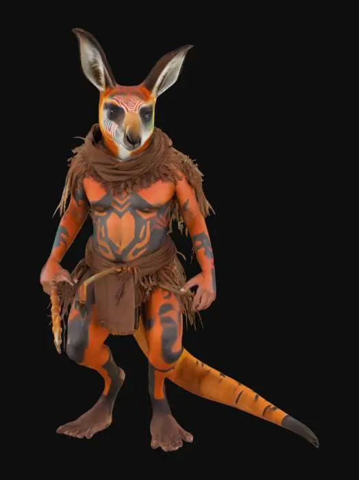 3D model for [Australia] a Kangaroo Tribal Warrior Character with Aboriginal-Inspired Body Paint and Cloak, #AroundTheWorld#