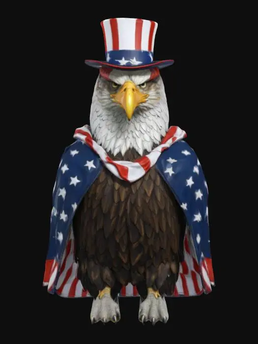 3D model for [United States] Ultra Realistic, Hyper Detailed, Patriotic American-Dressed Bald Eagle, #AroundTheWorld#