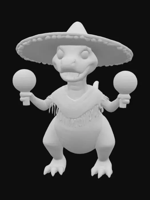 3D model for [Mexico] a dinosaur dancing with maracas wearing a poncho and a sombrero, #AroundTheWorld#