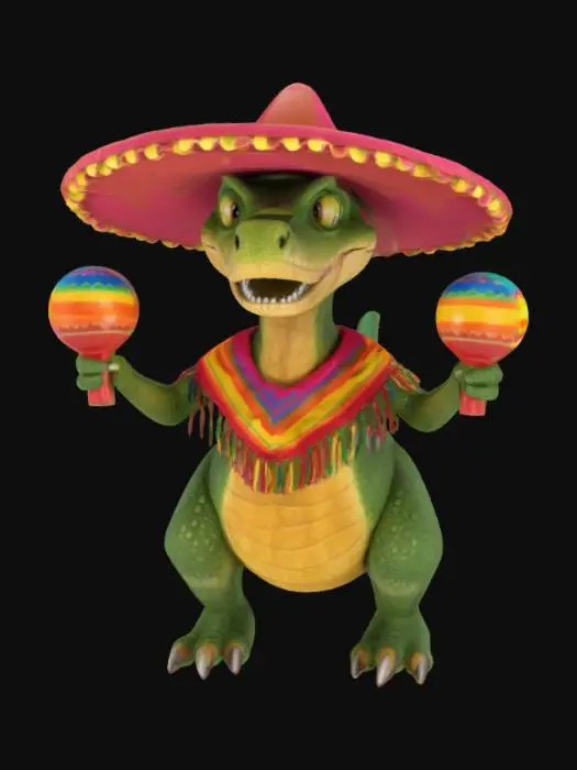 3D model for [Mexico] a dinosaur dancing with maracas wearing a poncho and a sombrero, #AroundTheWorld#