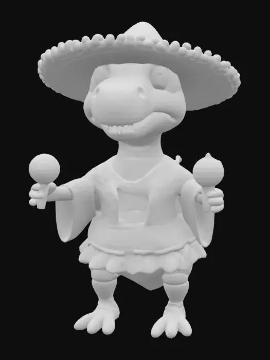 3D model for [Mexico] a dinosaur dancing with maracas wearing a poncho and a sombrero, #AroundTheWorld#